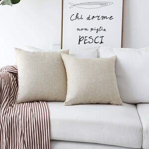 Set of 2 Burlap Decorative Pillow Covers 26x26,‎ Beige Linen